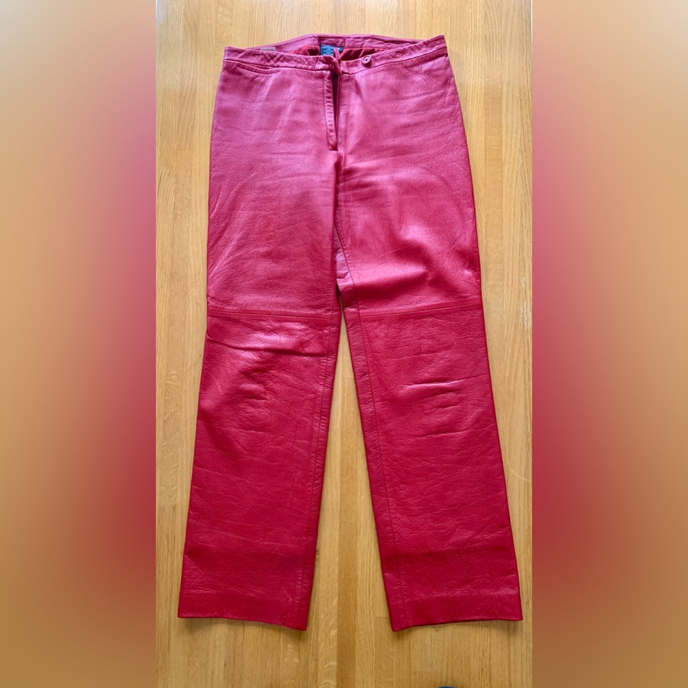 bcbg max azria - Red Leather Moto Pants Size 6 Straight Leg Lined, soft leather